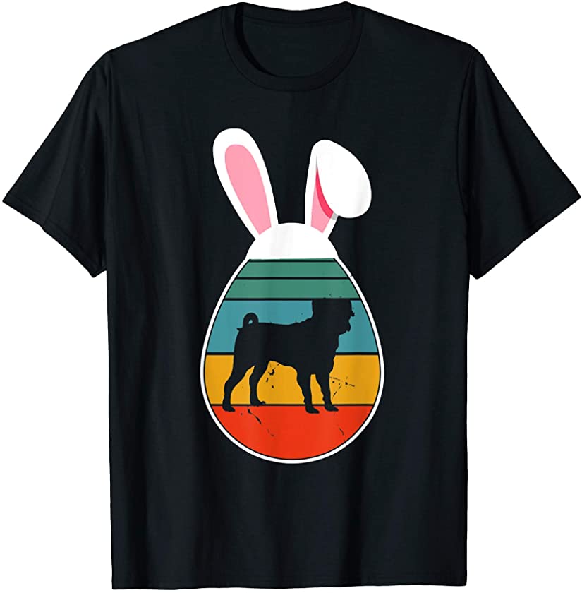 Vintage Retro Pug In Easter Egg Bunny Pug Lover T-Shirt