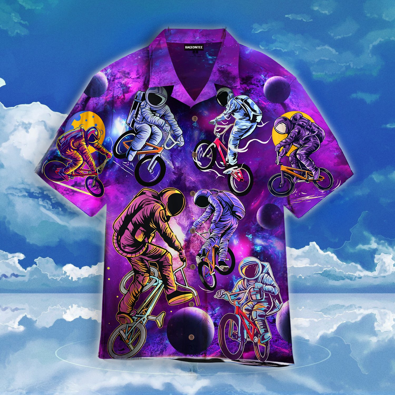 Astronaunt Riding A Bicycle On The Space Hawaiian Shirt | Unisex | Adult | Wt1407