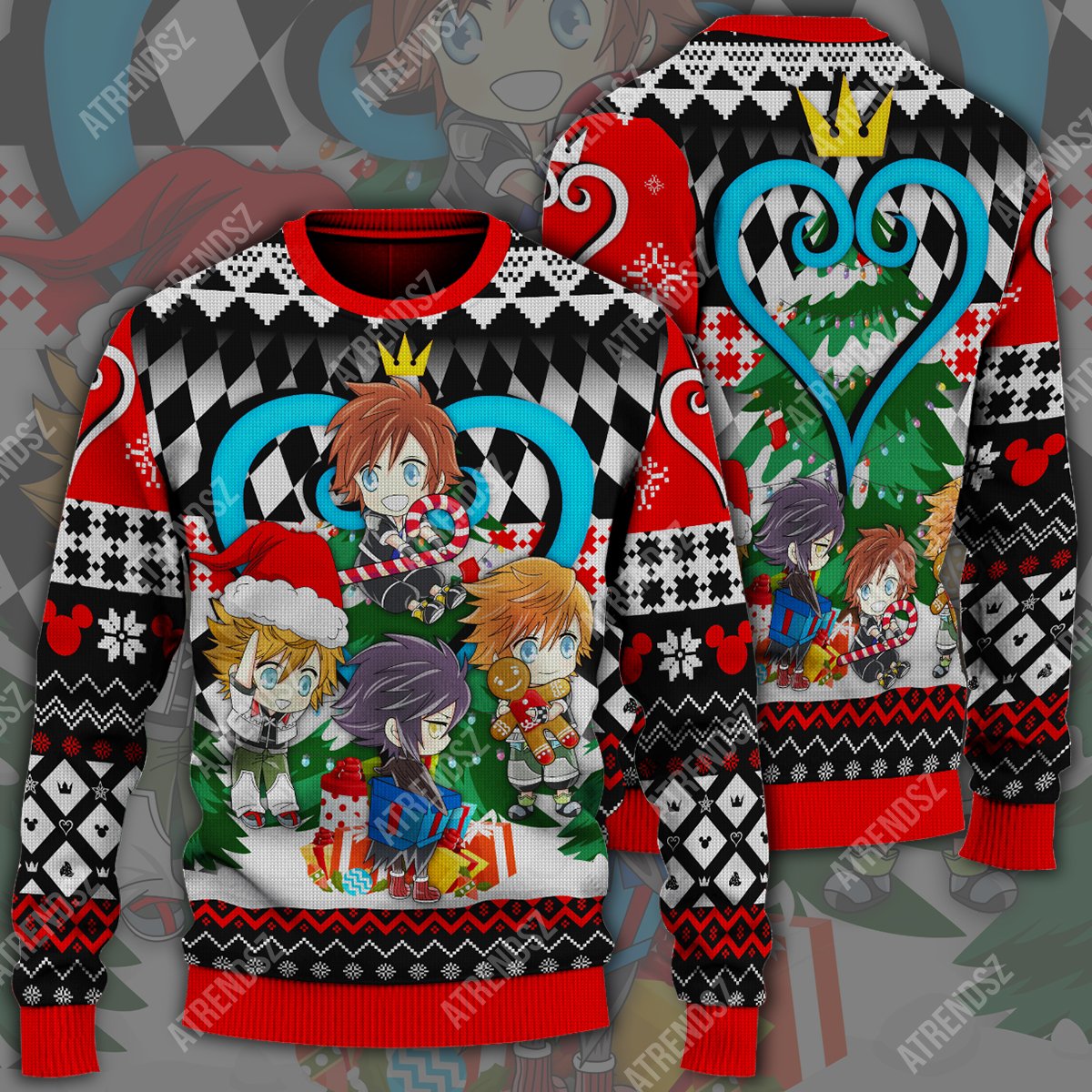 Unifinz Kingdom Hearts Sweater Sora Roxas Ventus Black Red Ugly Sweater 2022