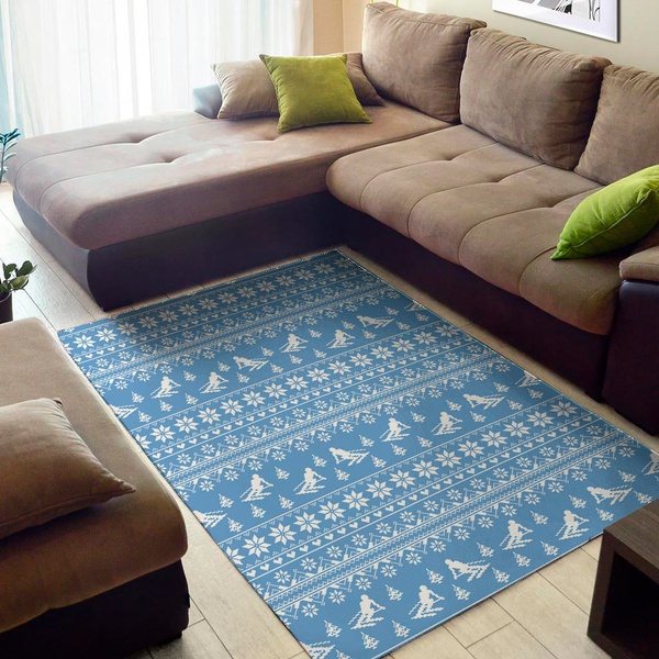 Winter Ski Knitting Pattern Print Area Rug