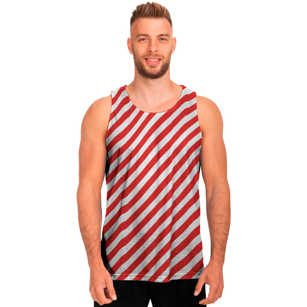 Red And White Candy Cane Striped Print Men’S Tank Top