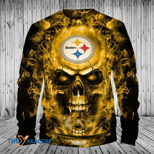 Pittsburgh Steelers Skull Great Gift Sweatshirt Long Sleeve Crewneck Casual Pullover Top