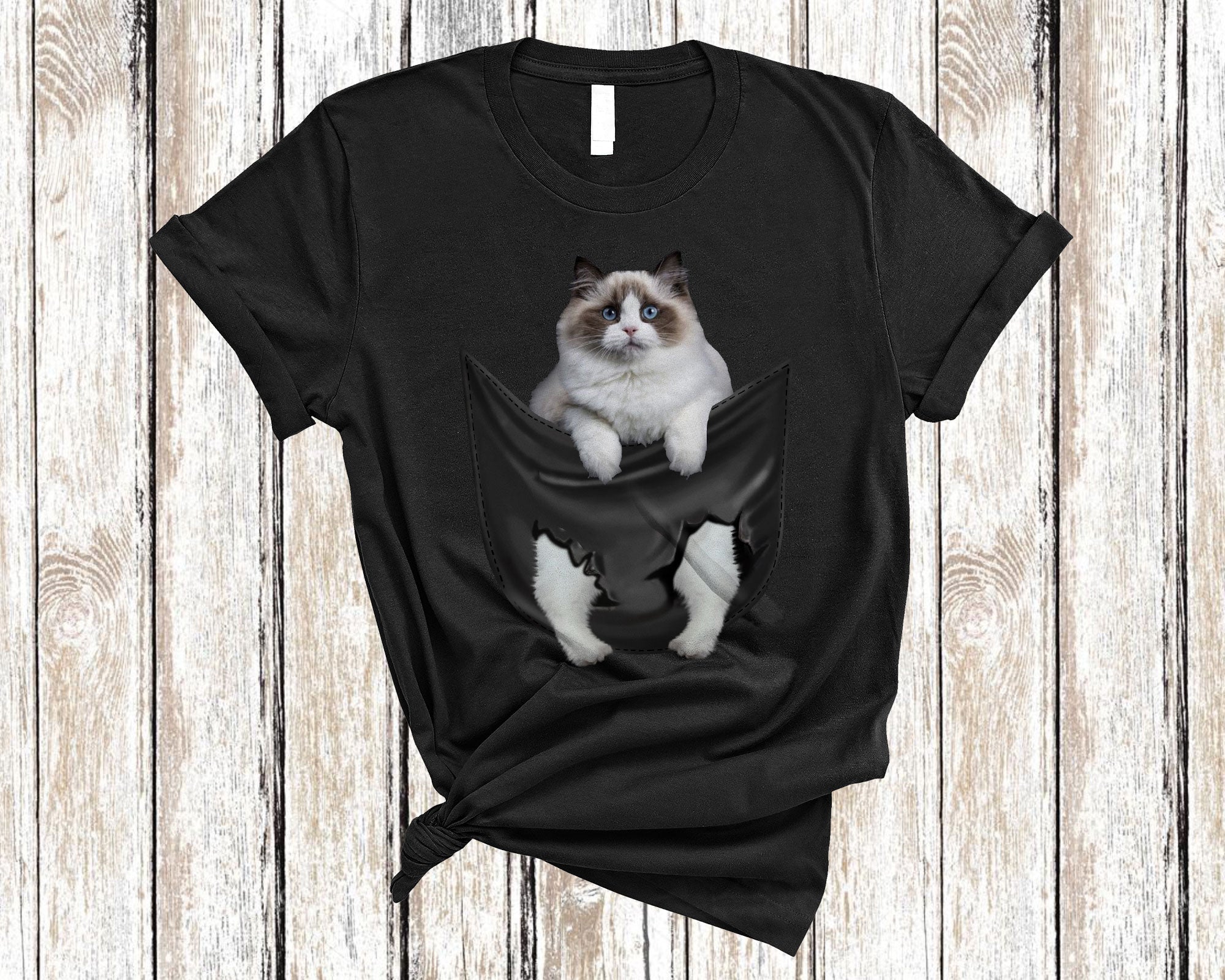 Cat Lover Shirt Ragdoll Cat In Pocket Cute Cat Kitten Matching Family National Cat Day Gifts T-Shirt