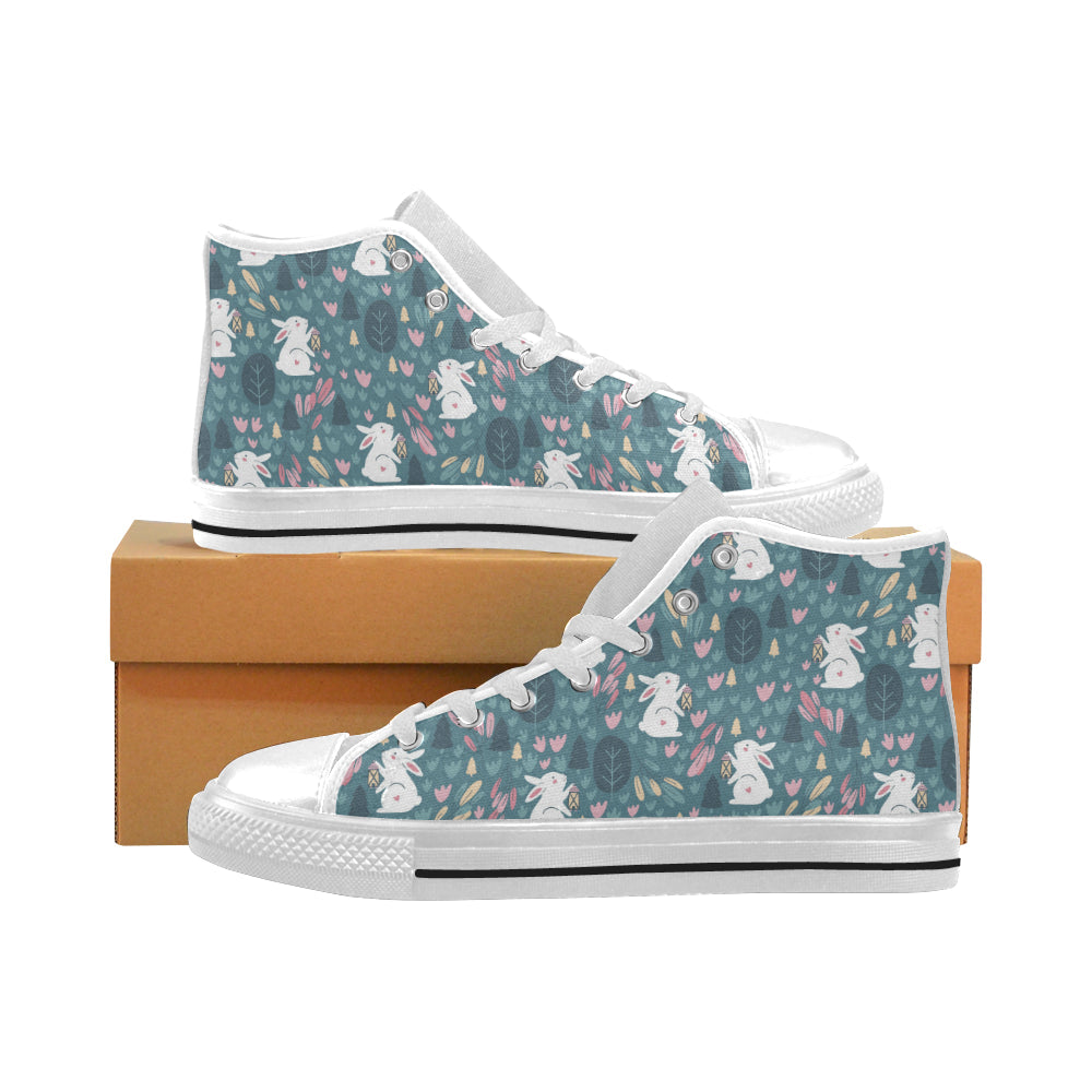 Cute Rabbit Pattern Men’S High Top Canvas Shoes White Gift For Men Women