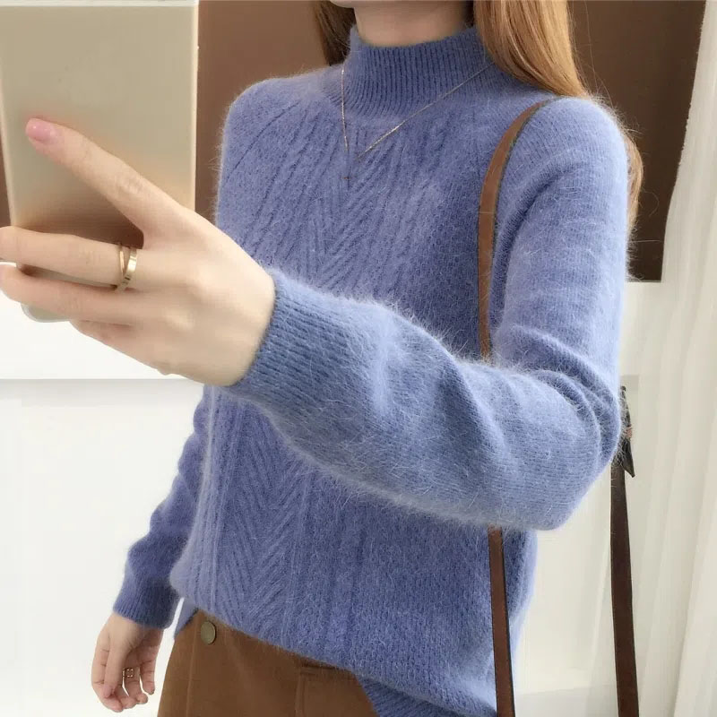 Cashmere Sweater Women Half Turtleneck Pullover Knitted Sweaters Warm Knitwear Female Jumper Winter Clothes Solid Casual Top alx