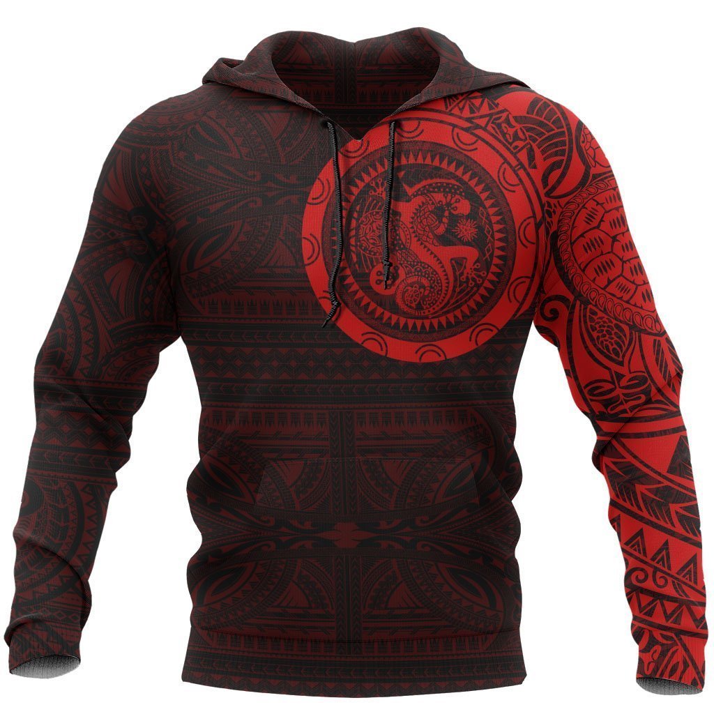 Polynesian Tribal Lizard Tattoo On Chest Red Hoodie Adult 3D All Over ...