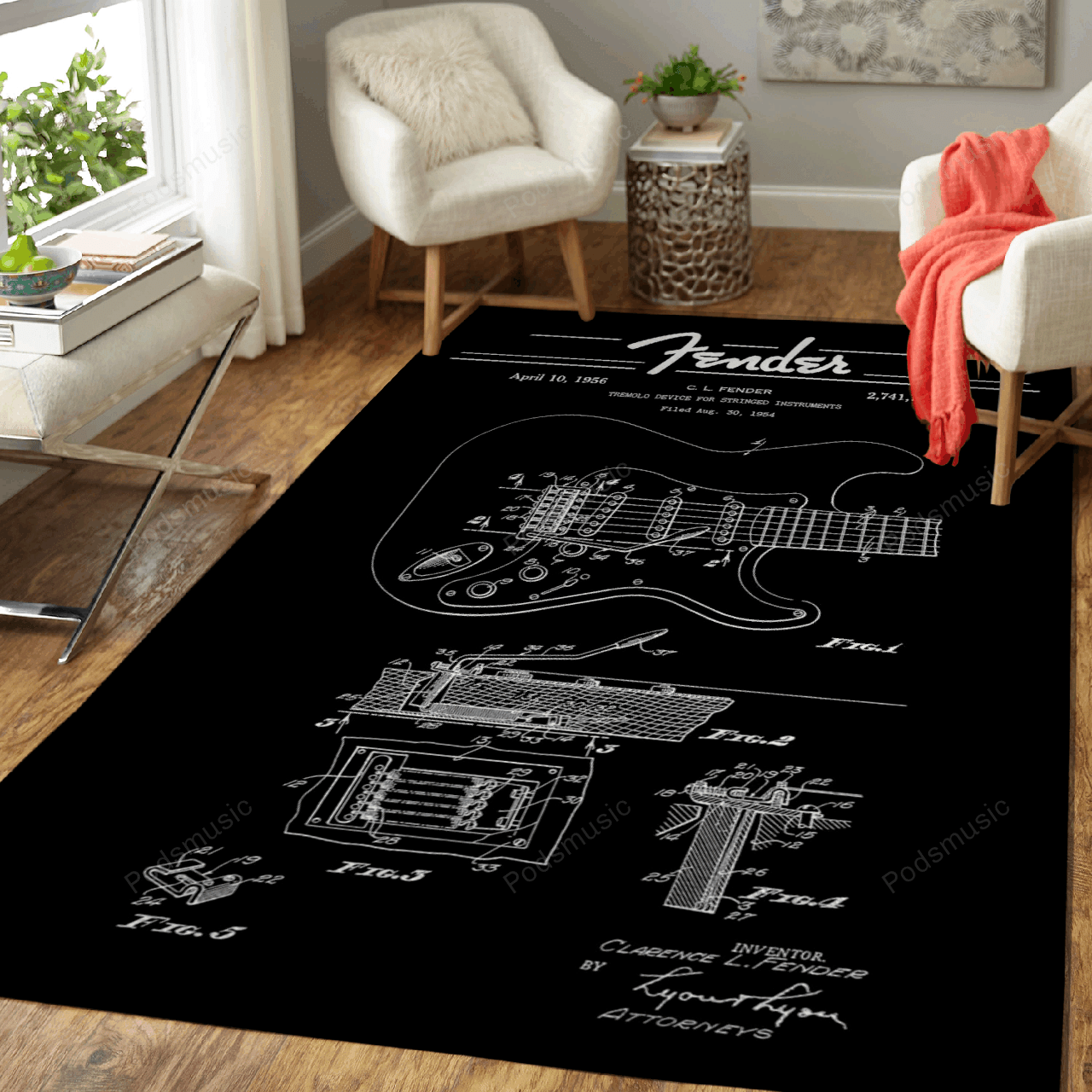 Fender Tremolo Patent – Guitars Music Art For Fans Area Rug Carpet