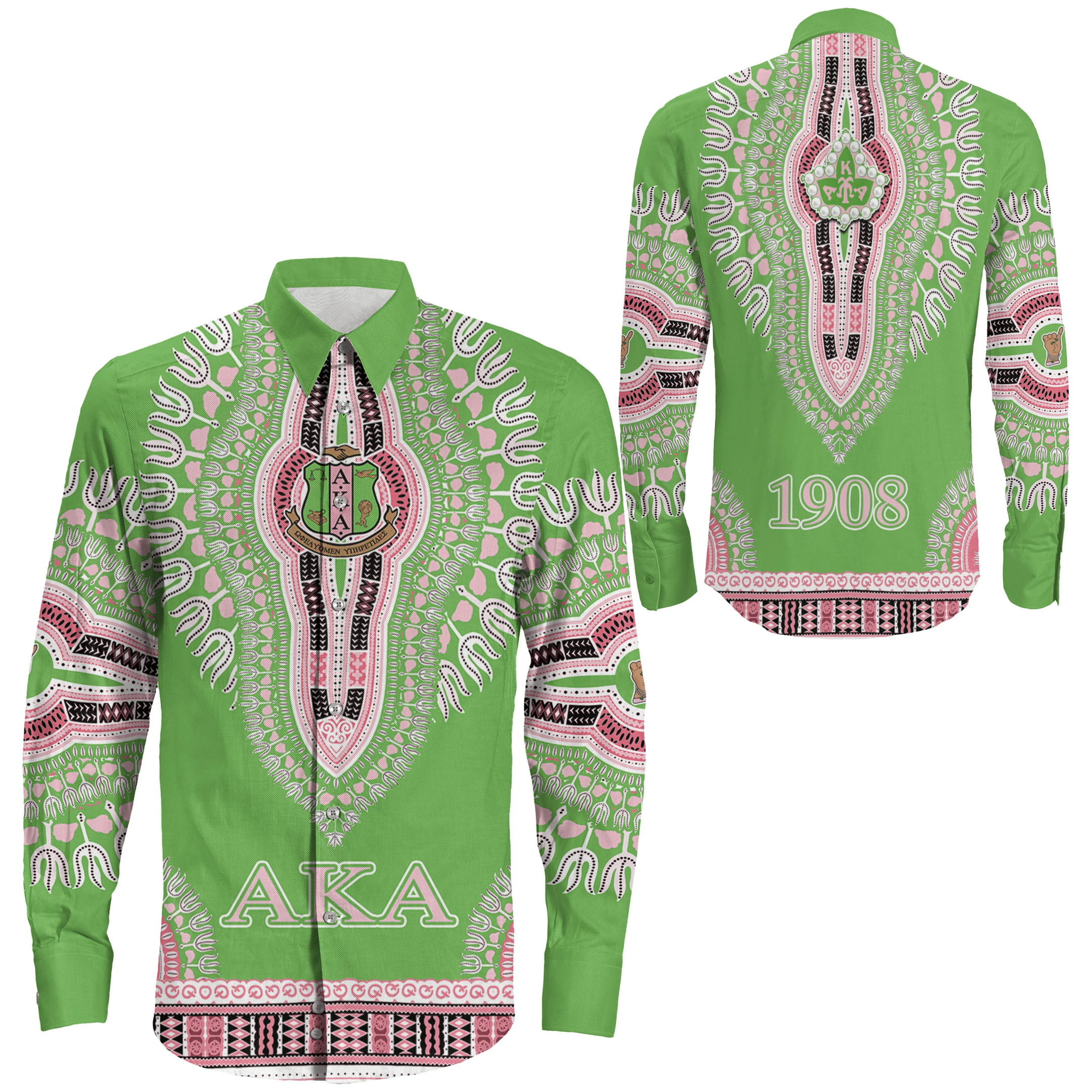 Africa Zone Shirt – Alpha Kappa Alpha Dashiki Long Sleeve Button Shirt A31