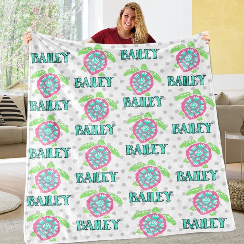 Balley Sea Turtle Custom Text Name Printed Fleece Blanket