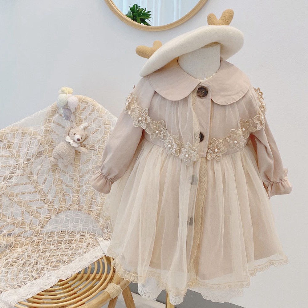 Sweet Fashion Girls Kids Princess Dress 2022 Spring Autumn Long Sleeve Children Baby Lace Flower Mesh Dresses Vestidos S12009 alx