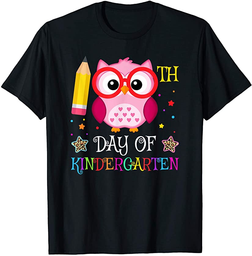 100th Day Of Kindergarten Owl lover Kids Girls Leopard T-Shirt