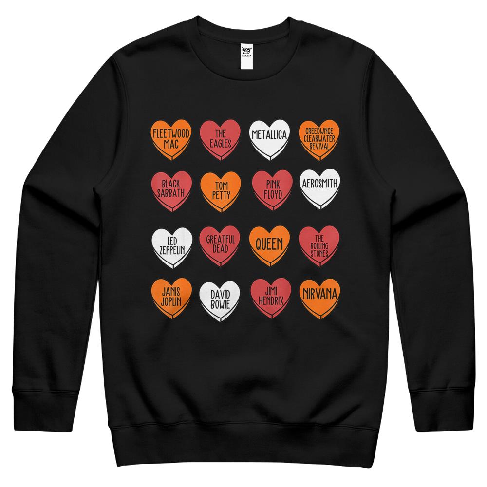 Rock Bands Hearts Candy Valentines Day Fan Music Lover Crewneck Sweatshirt