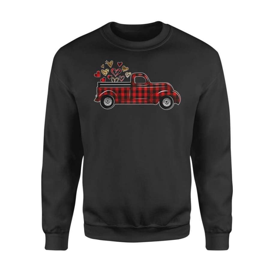 Valentine’s Day Truck Red Plaid And Leopard Pattern – Standard Fleece Sweatshirt