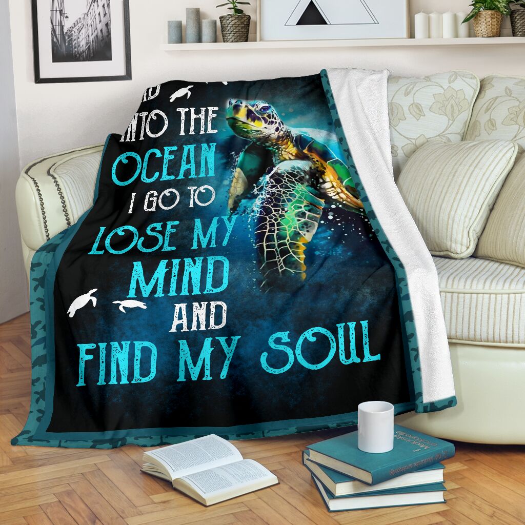 Blue Turtle Find My Soul Fleece Blanket – Quilt Blanket Birthday Gift Gift For Turtle Lover Home Decor Bedding Couch Sofa Soft And Comfy Cozy