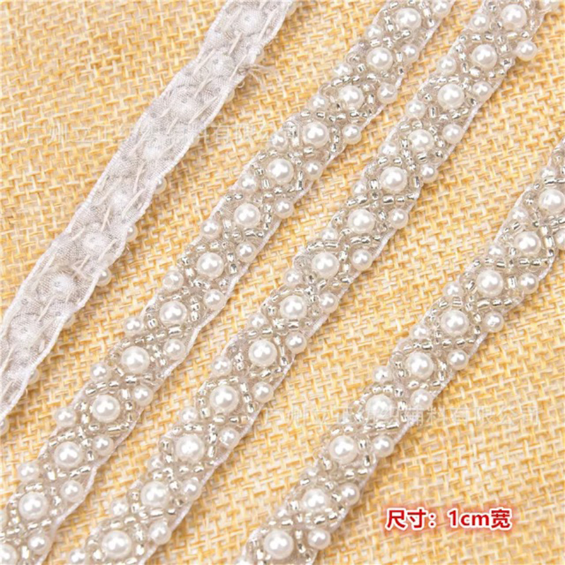 1Yard Pearl Beaded Lace Trim Mesh Lace Ribbon Fabric Clothes Decoration Wedding Dress Collar Sleeve African Lace Applique alx