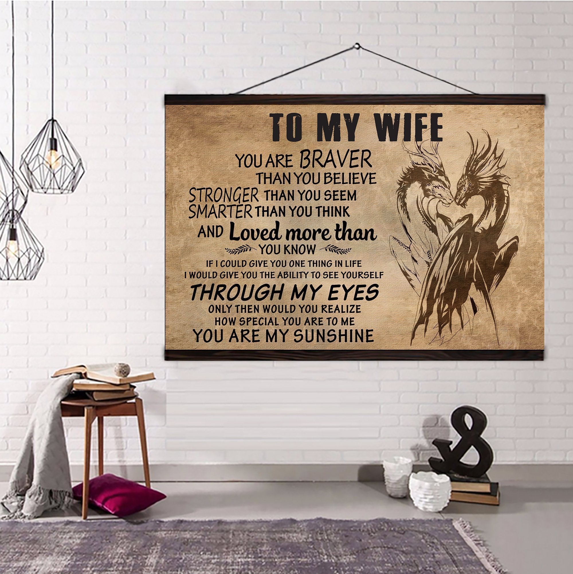 Dragon Hanging Canvas To Wife You Are Braver Version 2 Wall Decor Visual Art