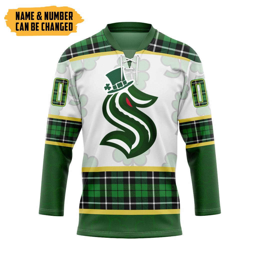 Gearhumans 3D Seattle Kraken St Patrick Day Custom Name Custom Number Hockey Jersey