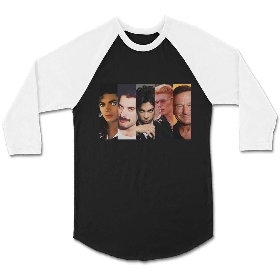 The Greats Prince Michael Jackson David Bowie George Michaels Music Lovers Unisex 3/4 Sleeve Baseball Tee T-Shirt