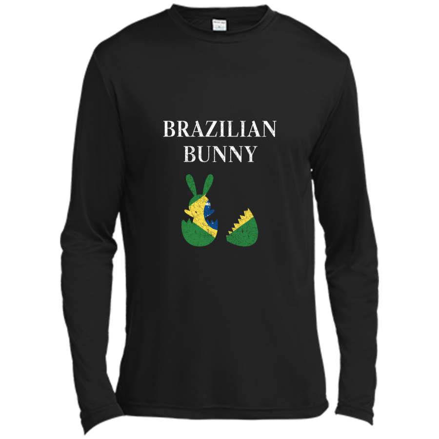 Brazilian Bunny Brazil Flag Easter Distressed Premium Shirt Long Sleeve Moisture Absorbing Shirt