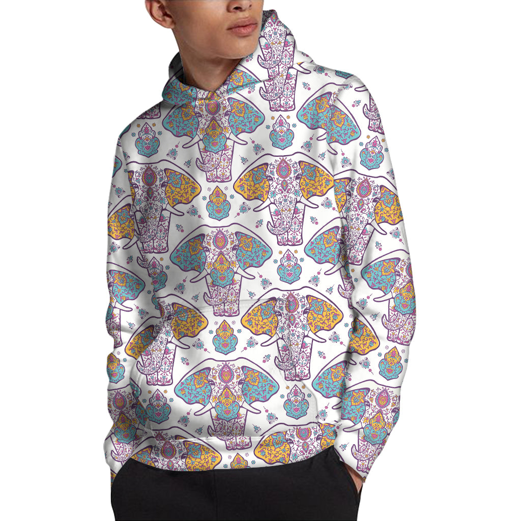 Indian Flower Elephant Pattern Print Pullover Hoodie