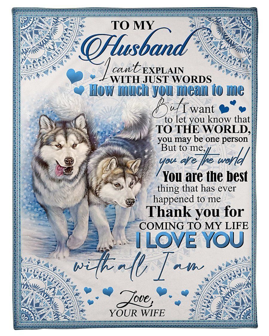 Wolf, To My Husband,Thank You For Coming To My Life,Fleece Blanket,Gift For Husband Home Decor Bedding Couch Sofa Soft And Comfy Cozy