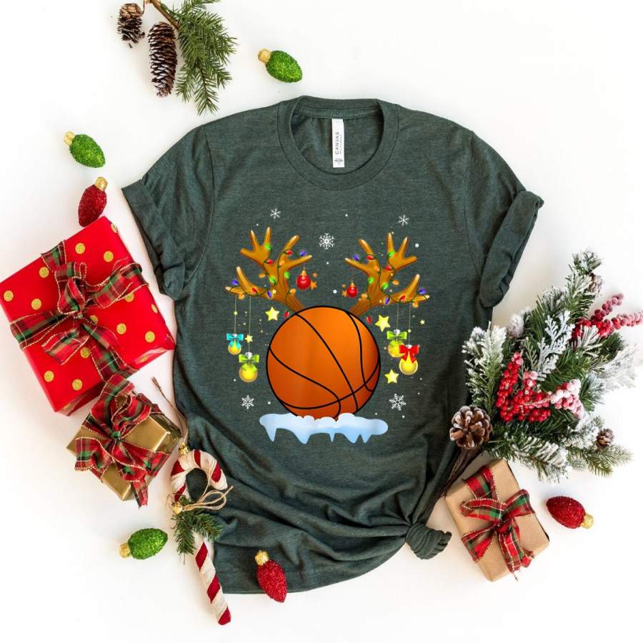 Reindeer basketball christmas basketball lovers t-shirt, christmas shirts, christmas gifts, basketball gift ideas, christmas gifts for him, christmas gift for basketball lovers, GST - July Fashion