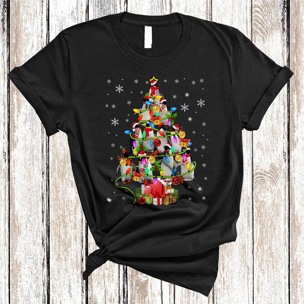 Santa Elf Penguin Christmas Tree Funny Christmas Lights Xmas Santa Elf Penguin Lover Gifts T-Shirt