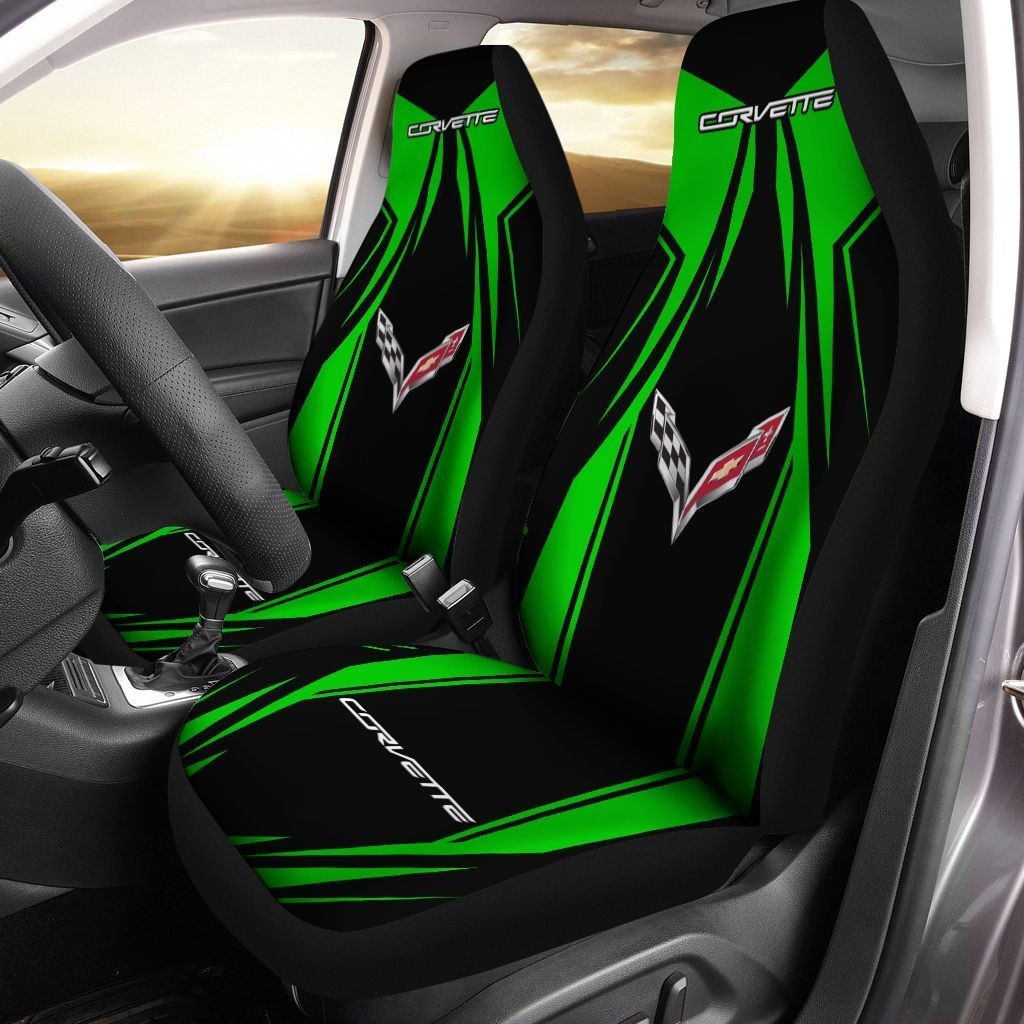 Chevrolet Corvette Car Seat Cover (Set Of 2) Ver 1 (Green)