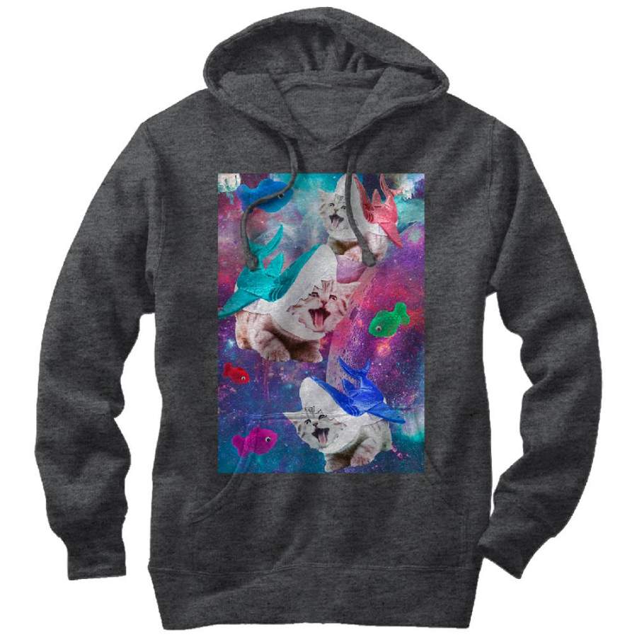 Lost Gods Men’s Shark Kitten Space Attack  Lightweight Hoodie Charcoal Heather