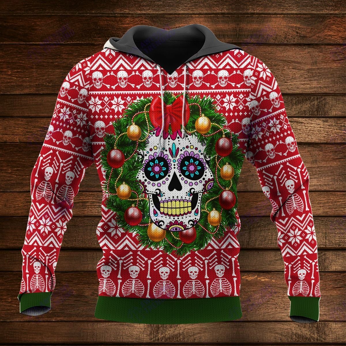 Amazestylez 3D Knitting Pattern Ugly Christmas Hoodie/Sweater Skull Sugar Skull Head 3D Hoodie Gift For Skull Lover 3D Printed Hoodies