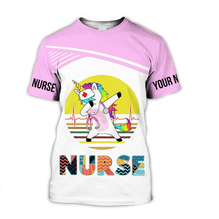 Personalized Nurse Unicorn Heart Beat Color 3D Shirt, Nurse T-Shirt, Amazing Gifts Idea For Nurse