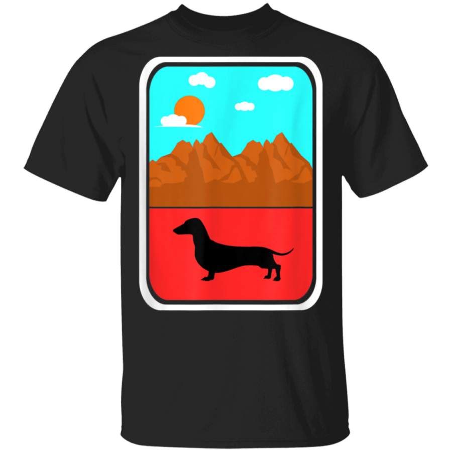 Retro Silhouette Dachshund Sun And Mountain Design Dog Lover TShirt