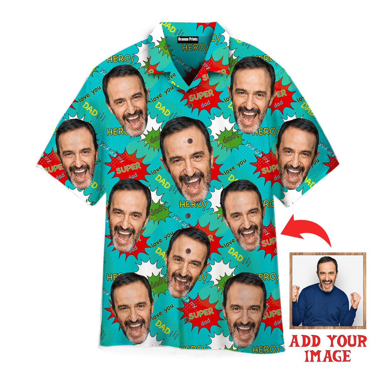 Your Funny Photo On Super Dad Comic Style Custom Hawaiian Shirt | For Men & Women | Hwp1165