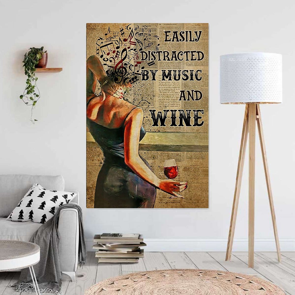 Canvas Artwork Easily Distracted By Music And Wine Home Decor Canvas