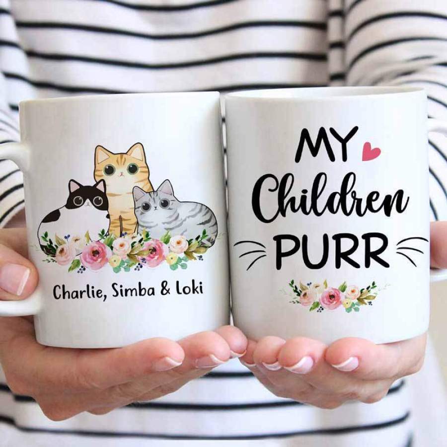 Cats Flowers Personalized Mug