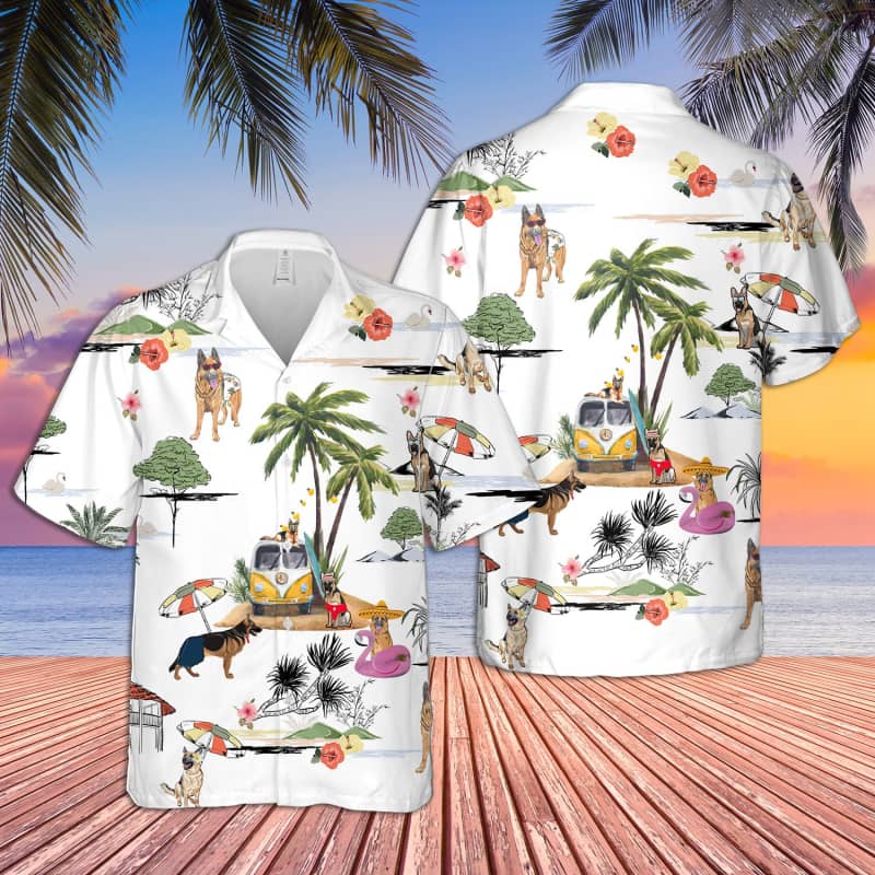 Unisex German Sherp Beach Hawaii Print Aloha Short Sleeve Casual Shirt Ha39553