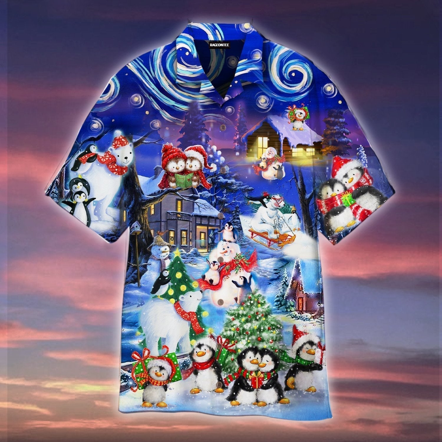 Chilling With Cute Penguins In Christmas Night Hawaii Shirt For Men Women Ha65218