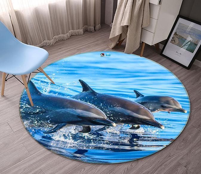 3d Sea Jumping Dolphins 65 Round Rug Home Decor