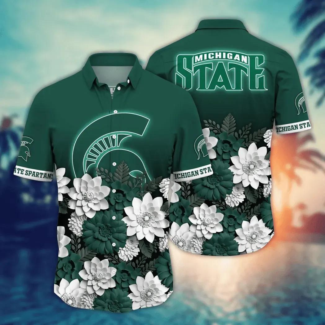 Michigan State Spartans Ncaa Flower Aloha Hawaiian Shirt 12, Ncaa Hawaiian Shirt