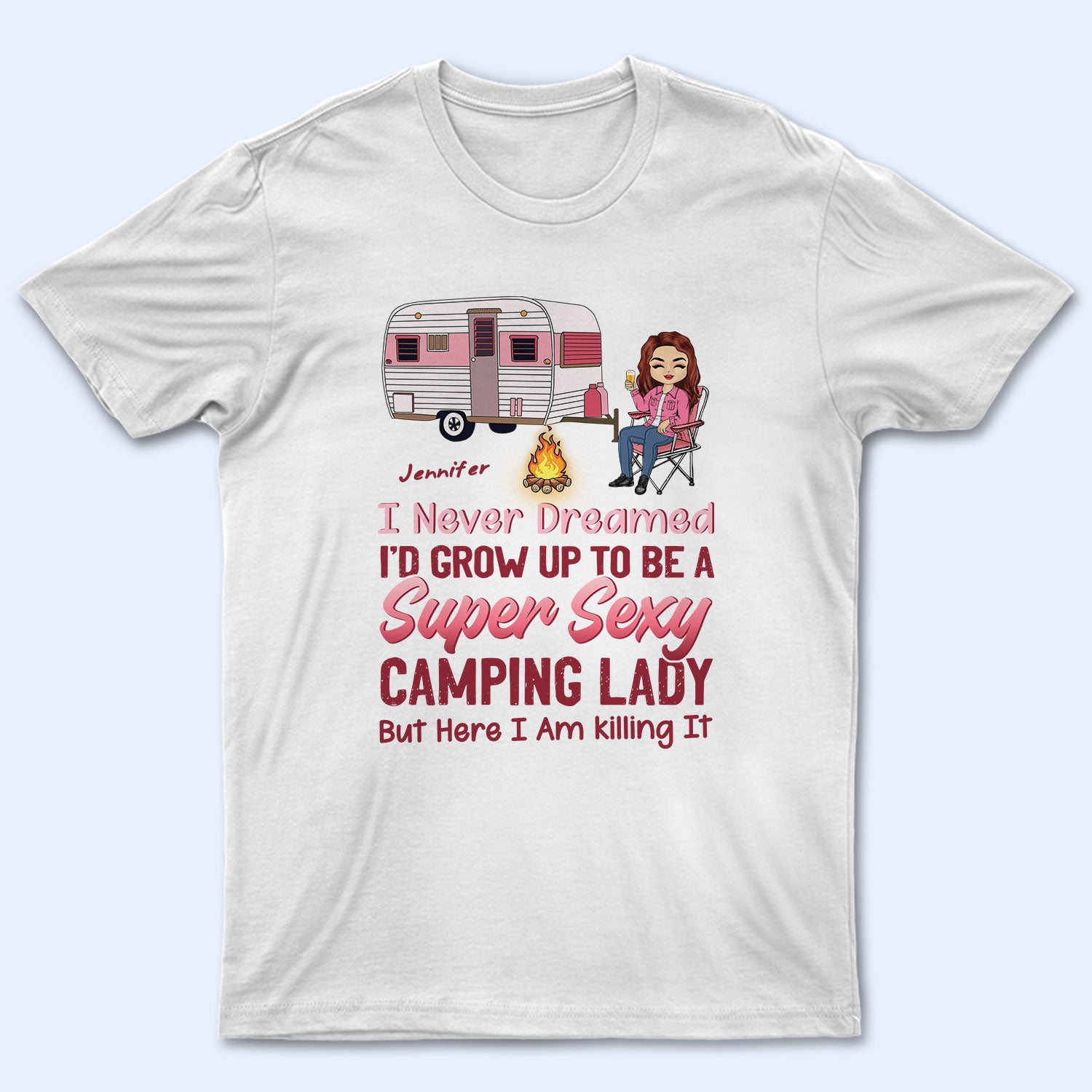 Pink Super Sexy Camping Lady – Personalized Custom T Shirt