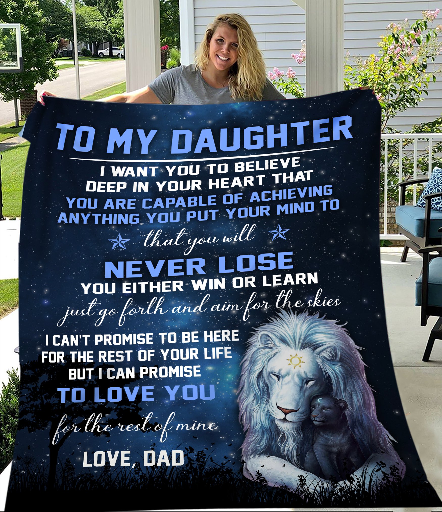 To My Daughter Gift For Daughter From Dad Lion Sherpa Blanket And Quilt Blanket Hg