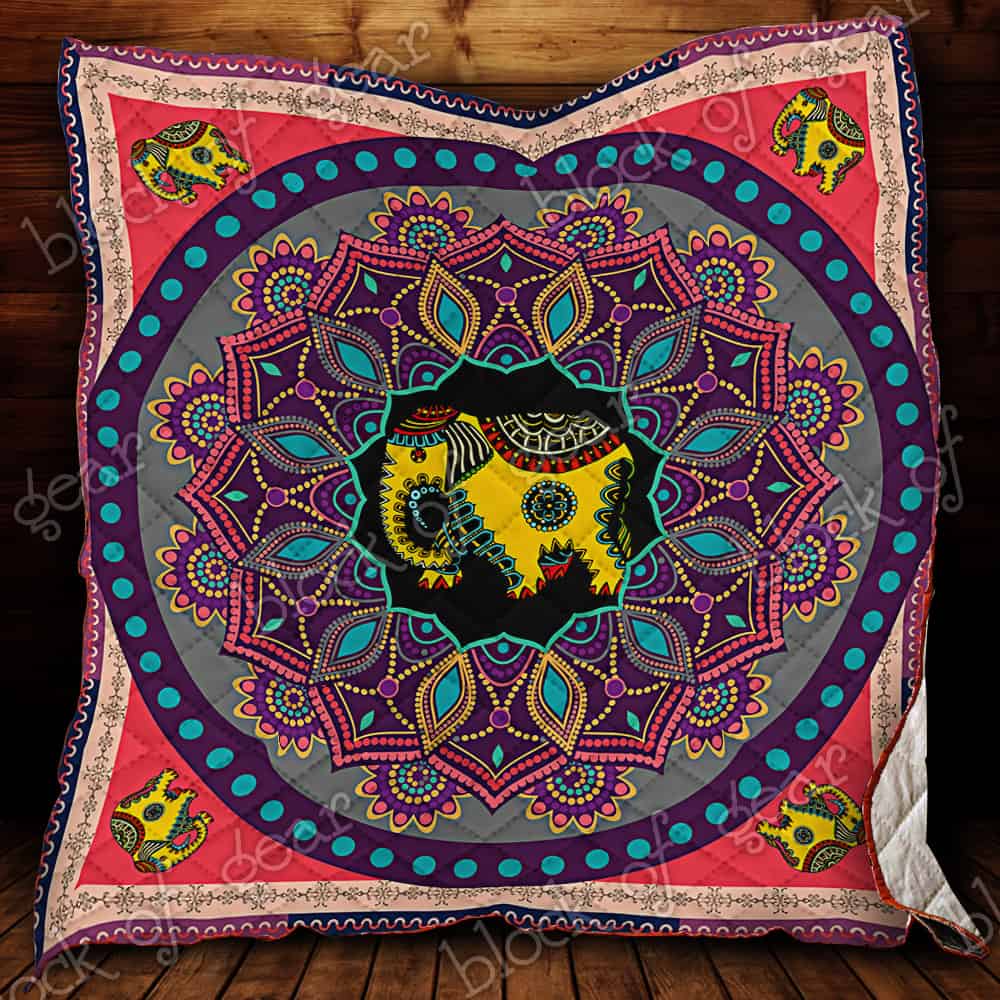 Mandala Style Elephant  Beautiful Pattern  Quilt Blanket