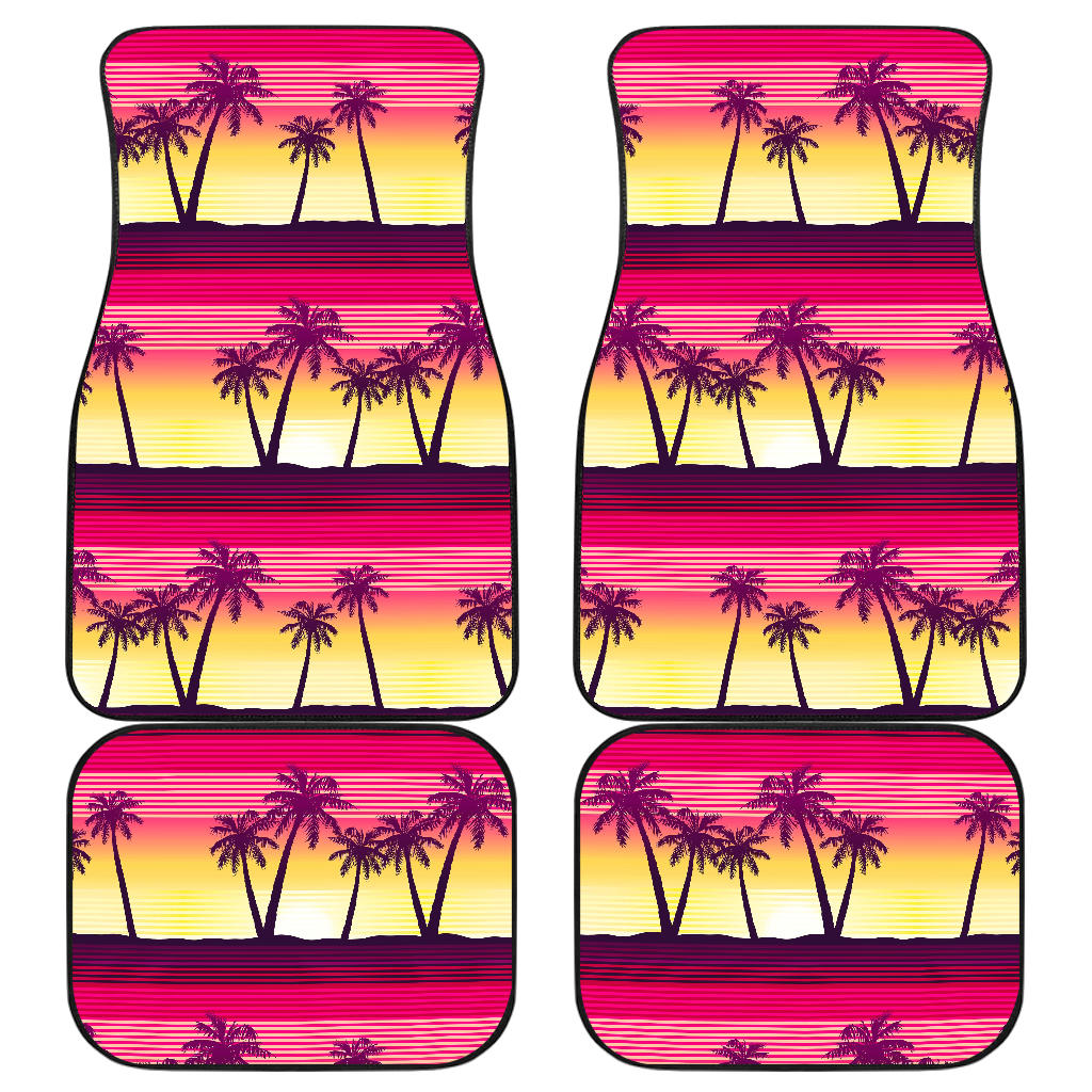 Sunset Palm Tree Pattern Print Front And Back Car Floor Mats, Front Car Mat