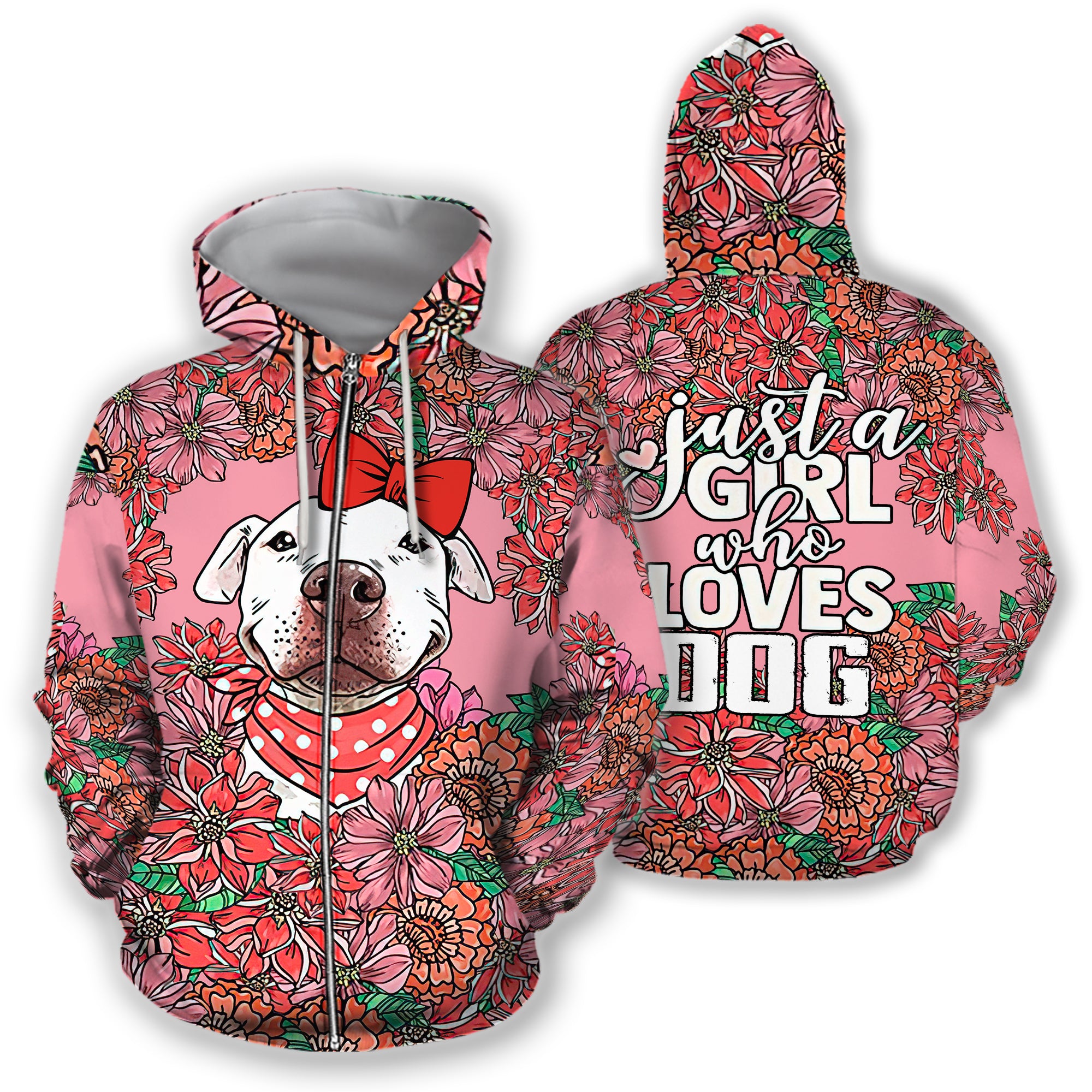 ViticFashion™ dog with bow & flower- light rose pink- soft all size zip-hoodie