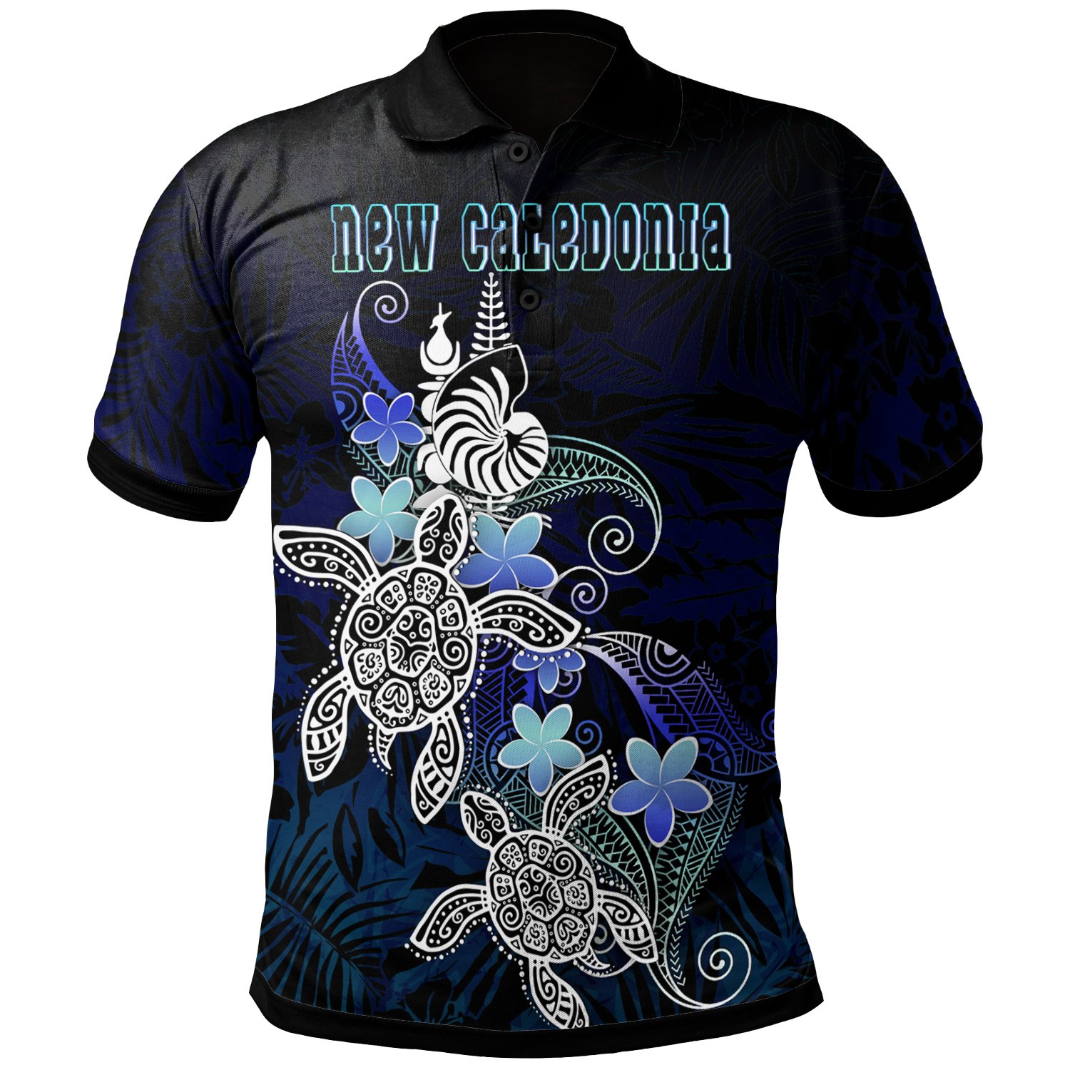 New Caledonia Polynesian Polo Shirt – Blue Turtle Couple – BN22