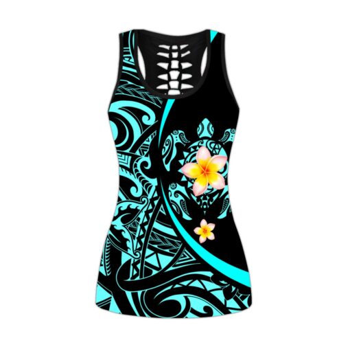 Amazing Polynesian Sea Turtle Tattoo & Hibiscus Sea Turtle Hollow Tanktop And Legging For Turtle Lovers, Gift For Her Gift For Turtle Lover Friend Tanktop And Legging, Animal Lovers