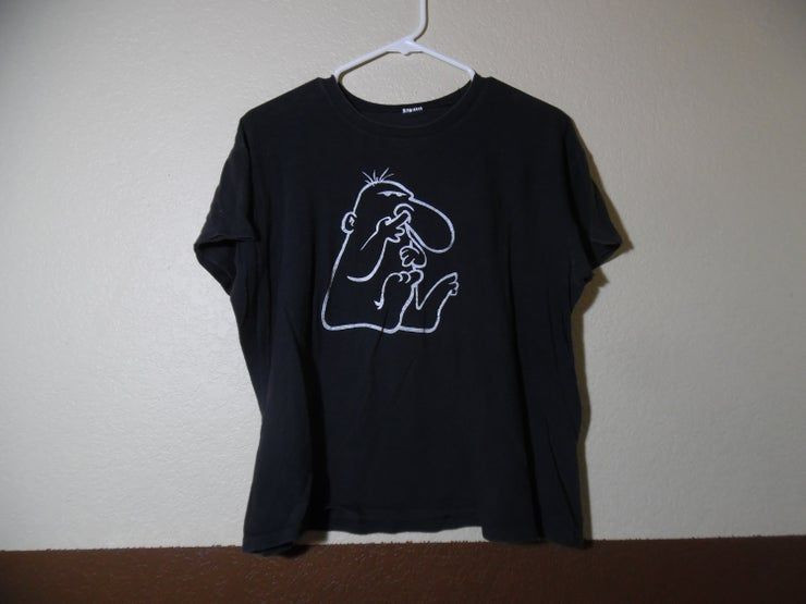 Vtg Nose Picker Character Funny Comical Cartoon Black Shirt