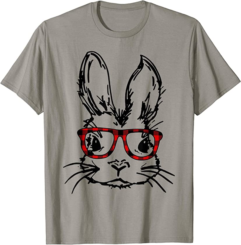 Cute Bunny Wearing Glasses Red Buffalo Printed Easter T-Shirt