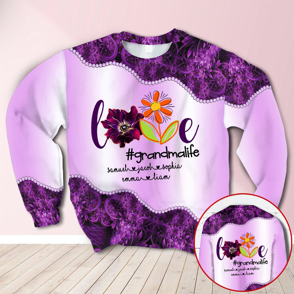 Personalized Love Grandmalife Anemone  Purple All Over Print Shirts, 3D Hoodie, Sweatshirt, Shirt And Polo For Grandma Hn98 Trhn