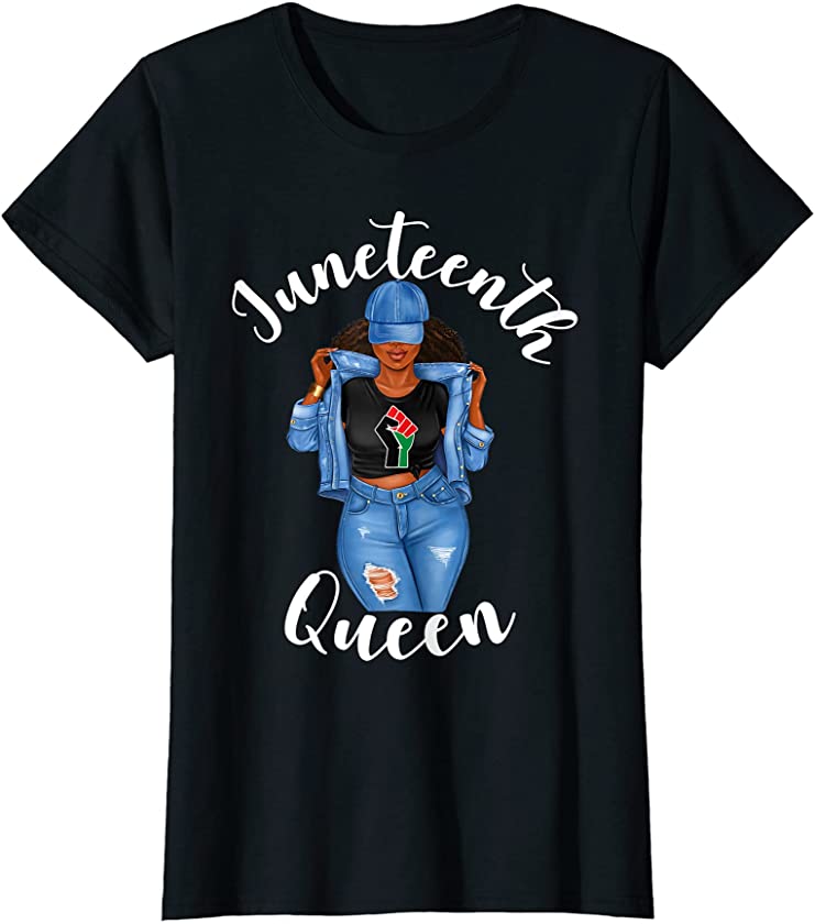 Womens Juneteenth Queen Black Power Fist BLM Movement Womens T-Shirt